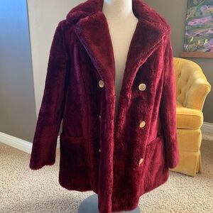 Vintage Sears 1970s Burgundy  Faux Fur Coat Size 14